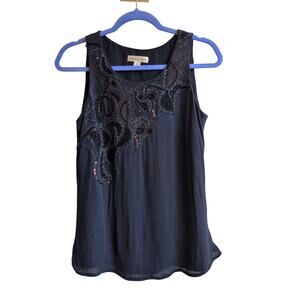Coldwater Creek Embroidered Shift Tank in Navy size XS